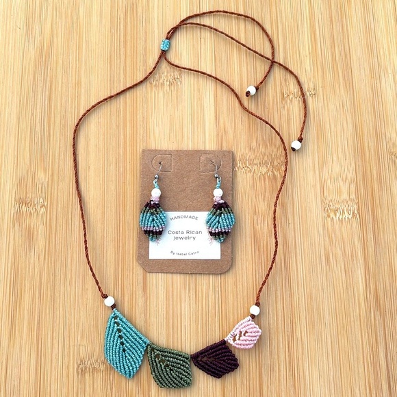 Brand New Handmade Costa Rican Adjustable Length Necklace & Earrings Set Colored - Picture 14 of 14